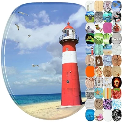 Image of Sanilo Toilet Seat, Wide Choice of Beautiful Seats, Stable Hinges, Easy to Mount (Lighthouse)