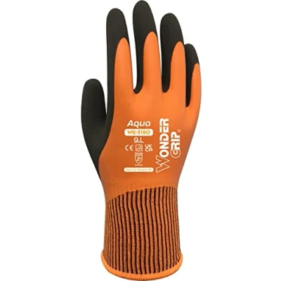 Image of Wonder Grip Aqua Orange WG 318O Work Gloves Waterproof, Water Repellent, Double Latex Coating, Non Slip for Secure in Wet and Moisture (10/XL)