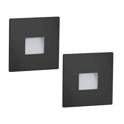 Image of ledscom.de 2 LED Staircase Light/recessed Wall Light FOW for Indoors and Outdoors, Downlight, Angular, Black, 85 x 85mm, Cool White