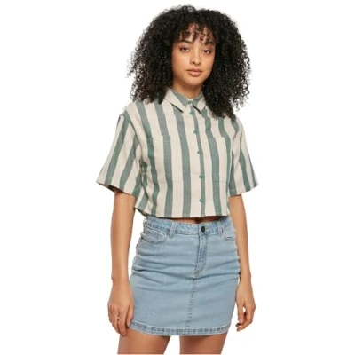 Image of Urban Classics Women&#039;s Ladies Short Oversized Stripe Shirt, Greenlancer/Softseagrass, XXXL
