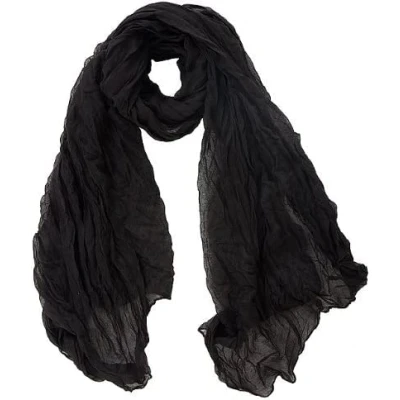 Image of Fat catz copy Bold Plain Black Crinkle Effect Ladies Large Fashion Soft Shawl Scarf Wrap