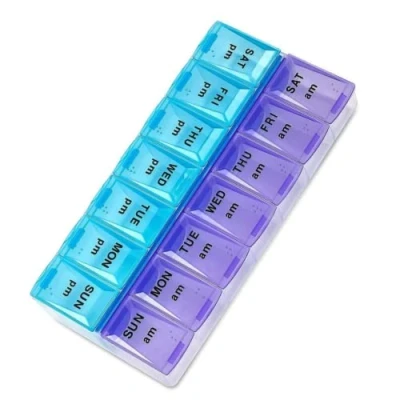 Image of Pills Box 7 Days Weekly Tablet Medicine Holder Storage Organizer (2 Rows Blue)