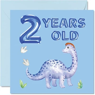 Image of 2nd Birthday Card Dinosaur &amp; Balloons Happy 2 Year Old Boy, Boys Cards for Him, 145mm x Greeting Son Nephew Grandson Kid Children