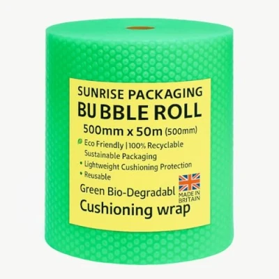 Image of 500mm x 50M Roll GREEN BIODEGRADABLE Bubble WRAP 100% ECO FRIENDLY Recyclable Small Cushioning House Moving Fragile Item Packaging Material Protective Wrapping for Storage &amp; Shipping