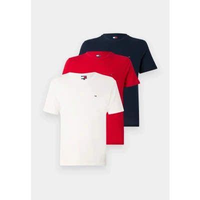 Image of Tommy Jeans TEE 3 PACK Basic Tshirt, Men&#039;s, Size: 34, Ecru/dark night navy/red