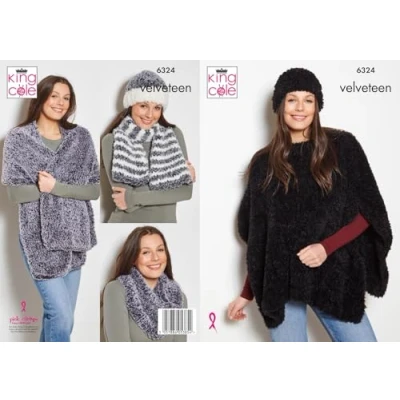 Image of King Cole Ladies Knitting Pattern Womans Velveteen Plush Accessories (6324)