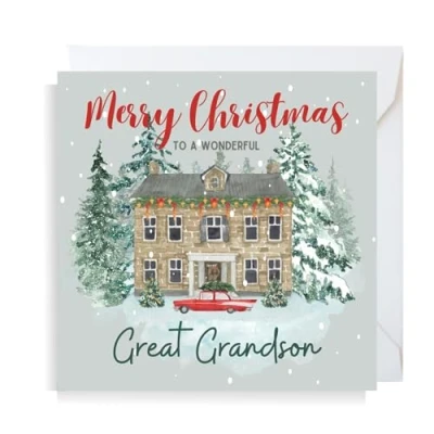 Image of Second Ave Great Grandson Christmas House Square Xmas Holiday Festive Greetings Card