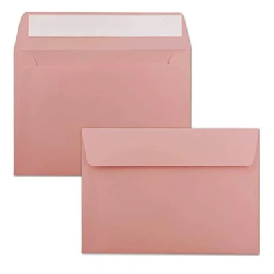 Image of 50x envelopes old pink (pink) DIN C6 format 11.4 x 16.2 cm self adhesive without window Christmas, greeting cards &amp; invitations for A6 A4 paper