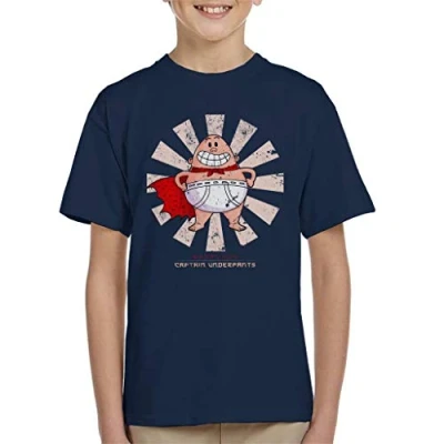 Image of Cloud City 7 Captain Underpants Retro Japanese Kid&#039;s T Shirt Navy Blue