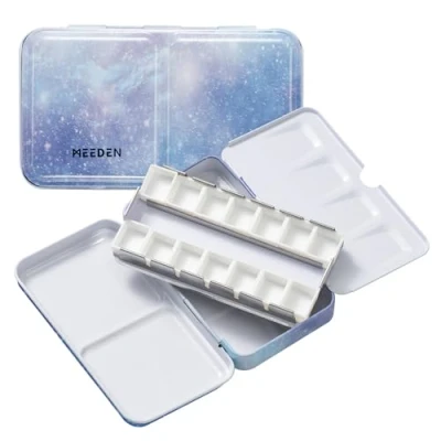 Image of MEEDEN Empty Watercolor Tins Box Palette Paint Case, Small Purple Galaxy Tin with 12 Pcs Half Pans
