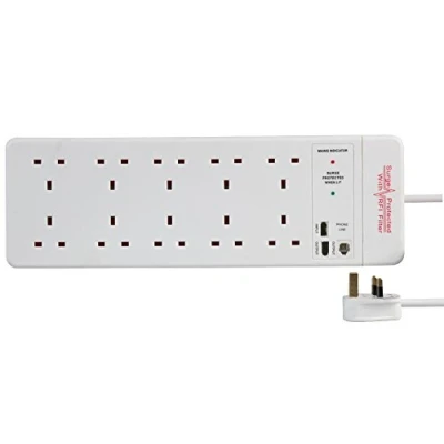 Image of Pro Elec PELB1641 10 Gang Surge Protected Extension Lead, White 2m
