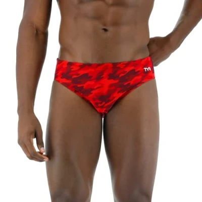 Image of TYR Men&#039;s Durafast Elite Racer Brief Swimsuit Swim, Red Camo, 38