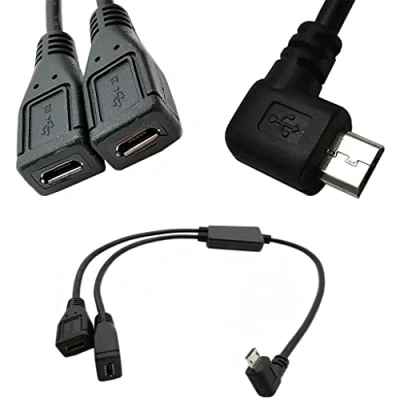 Image of LERONO Splitter And Micro USB Cable 5 pin Male To 2 Female Left Charger in 1 Data Cord Half 30cm Adapter