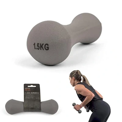 Image of Phoenix Fitness RY927 Neoprene Dumbbell Weight for Home and Gym Exercise Workout Training Arms Hands, Single, 1.5KG, Grey