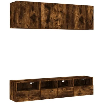 Image of vidaXL 5 Piece TV Wall Units Smoked Oak Engineered Wood