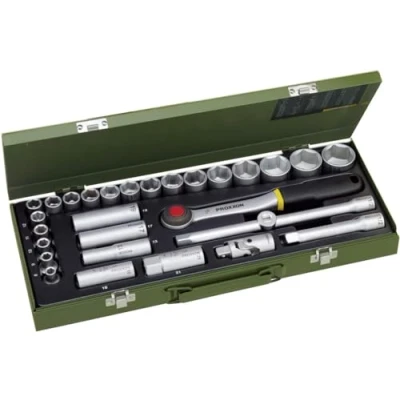 Image of Proxxon 23000 Socket Set, Silver/Green, 1/2 Inch, Set of 29 Pieces
