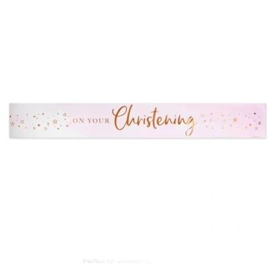 Image of Anniversary House On Your Christening Foil BannerPink Party Decorations 9ft Banner for Girls J096