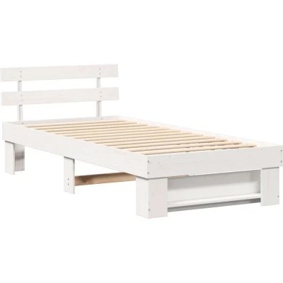 Image of With Headboard White 75 x 190 cm Solid pine wood Vidaxl