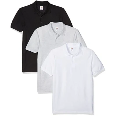 Image of Fruit of the Loom Men&#039;s 65/35 Polo Shirt, White/Black/Heather, L UK