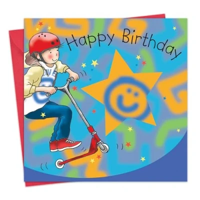 Image of Twizler Happy Birthday Card with Scooter Boys Boy for Sporty Childrens Cards