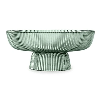 Image of Navaris Glass Fruit Bowl Decorative Fluted Coloured for Snacks Sweets 26cm Diameter Table Centerpiece Dish Green Tinted