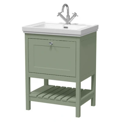 Image of Eastlake Dover Fern Green Traditional Freestanding Vanity Unit &amp; Basin 600mm