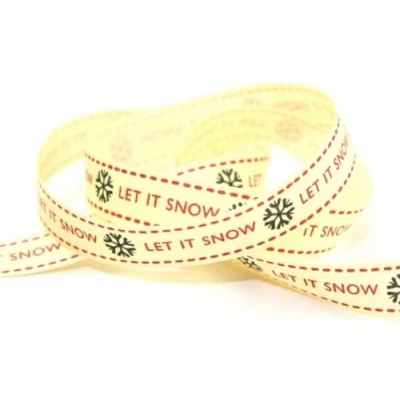 Image of 25mm Berisford Let It Snow Christmas Print Ribbon 1 Red/Black per metre