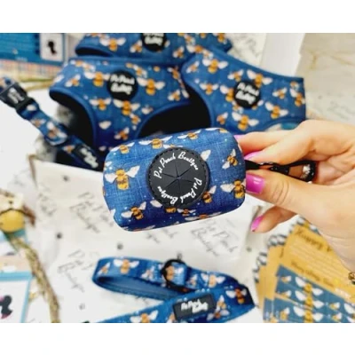 Image of Pet Pooch Boutique BLUE BUZZY BUMBLE BEE DOG POO BAG HOLDER