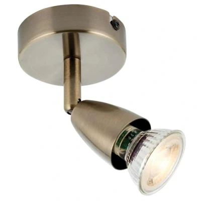 Image of National Lighting Amalfi Single Decorative Antique Brass Finish GU10 LED Compatible Adjustable Ceiling Wall Spotlight