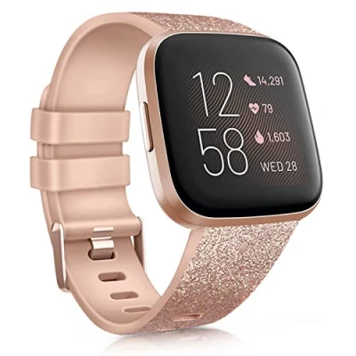 Image of Zoye Silicone Straps Compatible with Fitbit Versa 2 Straps/ Strap/Versa Lite SE Strap, Soft Replacement Sport Wristbands Accessories for Women Men (Shiny Rose Gold, S)