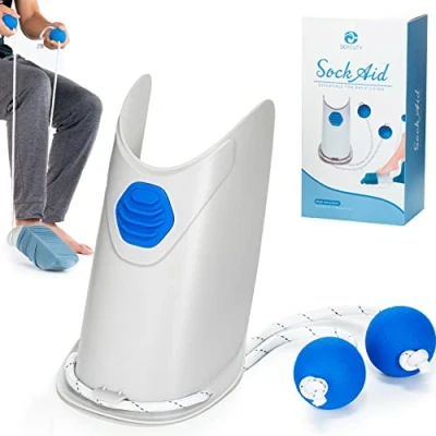 Image of Sock Aid Socks Helper with Adjustable Cords, Easy on Tool Ergonomic Soft Foam Round Handles for Elderly, Disabled, Pregnant, Diabetics Aide