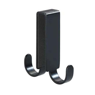Image of WENKO Vieste Double Hook for Shower Wall, Stainless steel, Matt Black, 2 x 7 5.5 cm