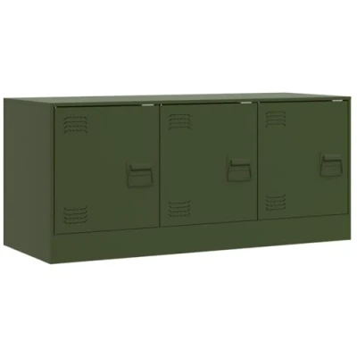 Image of vidaXL TV Cabinet in Olive Green Steel Stand for TVs 51 76 cm, 99x39x44 cm with Storage, Easy Clean, 80 kg Load Capacity, Modern Living Room Furniture