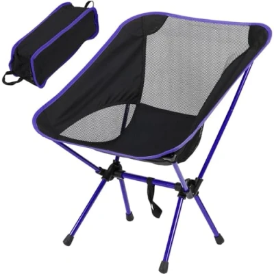 Image of Folding Camp Chair with Carry Bag Lightweight, Perfect for Hiking, Garden, Fishing, Beach, BBQs and Festivals Ultra Portable Foldable (Blue/Black)