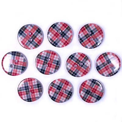 Image of Tartan Checked Squares Round 2 Hole Buttons 20mm Wide Pack of 10 (Red)
