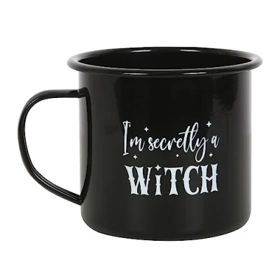 Image of I&#039;m Secretly A Witch Enamel Mug Spooky Halloween Pumpkin for Adults, Witches Brew Design Perfect Autumn Mug!