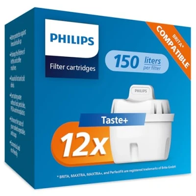 Image of Philips Water Replacement Filter Cartridges, 12 Pack, Brita Compatible, Reduces MICROPLASTICS, Chlorine, LIMESCALE, Heavy Metals
