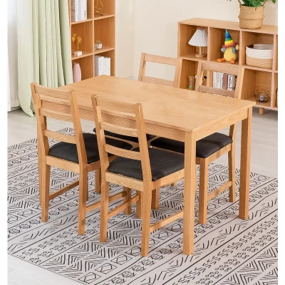Image of Hallowood Furniture Waverly Oak Small Dining Table and Chairs Set 4, Kitchen (120x70cm) &amp; Ladder Back Solid with Charcoal Seat, Room Sets for Home Cafe