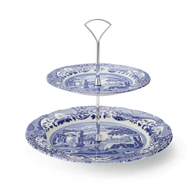 Image of Spode Blue Italian 2 Tier Cake Stand