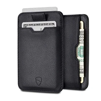 Image of Vaultskin Chelsea Slim Leather Wallet for Front Pocket RFID Blocking Men&#039;s Accessory with Gift Box (Black)
