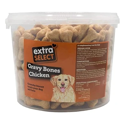 Image of Extra Select Gravy Bones Chicken Flavoured Dog Treat Biscuits in a 1ltr Bucket (approx 110 biscuits)