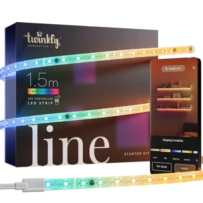 Image of Twinkly Line Starter Kit 1.5m, Multi Color LED Strip, with Smart Controller, Compatible Alexa, and Google Home, Gaming Lights, 16 M+ Colors, App Control, White Wire