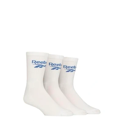 Image of Mens and Women&#039;s 3 Pair Reebok Foundation Cotton Crew Socks White 8.5 10 UK