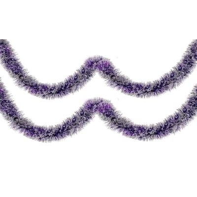 Image of 2M Christmas Tree Tinsel Snow Tipped Garland: Dark Green, Red, Gold, &amp; Purple Fluffy Shiny Decor with Glitter Ribbon for Indoor/Outdoor Holiday Festivities (Snow Purple)