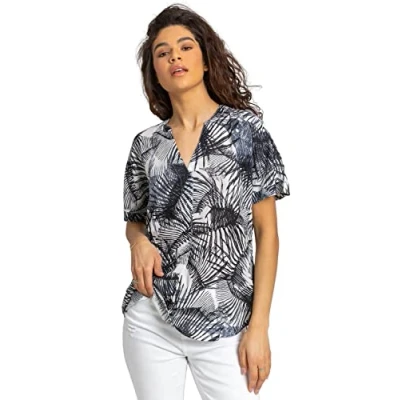 Image of Roman Originals Short Sleeve Shirt for Women UK Ladies Tunic Top Summer Blouse Casual Smat T Spring Work Cocktail Party Going Out Special Occassion Holiday V Neck Steel Blue Size 10