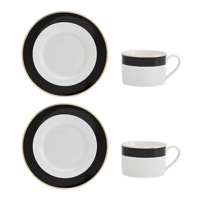 Image of Mikasa Luxe Deco Set of 2 200ml Teacups &amp; Saucers