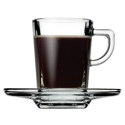 Image of Set of 6 Espresso Glass Coffee Cup and Saucer Gift Box Hot Drink Kitchen Tableware