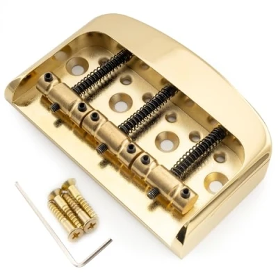 Image of Musiclily Pro Half Size Short Vintage Tele Bridge with Solid Aluminum Alloy Plate and Brass 3 Saddle, Gold
