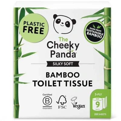 Image of The Cheeky Panda Bamboo Toilet Paper 9 Rolls of Plastic Free Packaging and Sustainable Tissue 100% Compostable