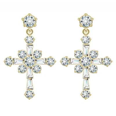 Image of KristLand Full Cubic Zirconia Elegant Cross Gothic Piercing Stud Earrings Sterling Silver Ear Pin with White Gold Plated for Women Ladies